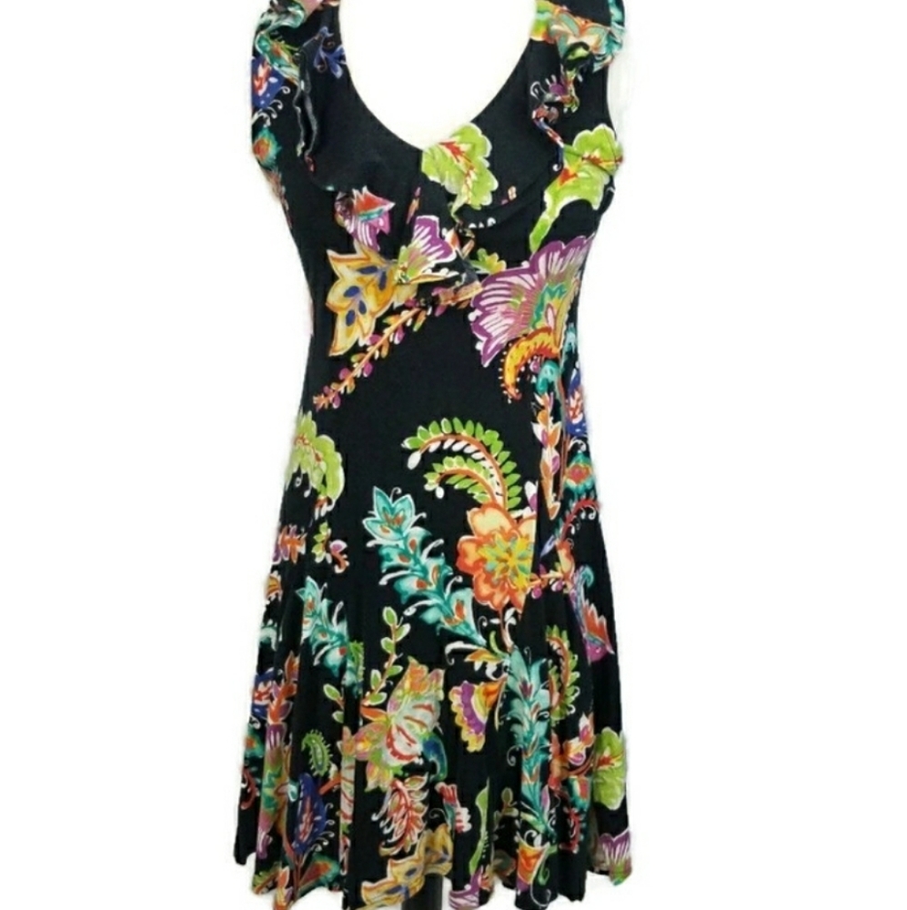 Lauren Ralph Lauren Black Tropical v neck dress